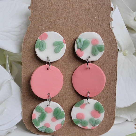 Peach Dangly Clay Earrings - Picture 2 of 2